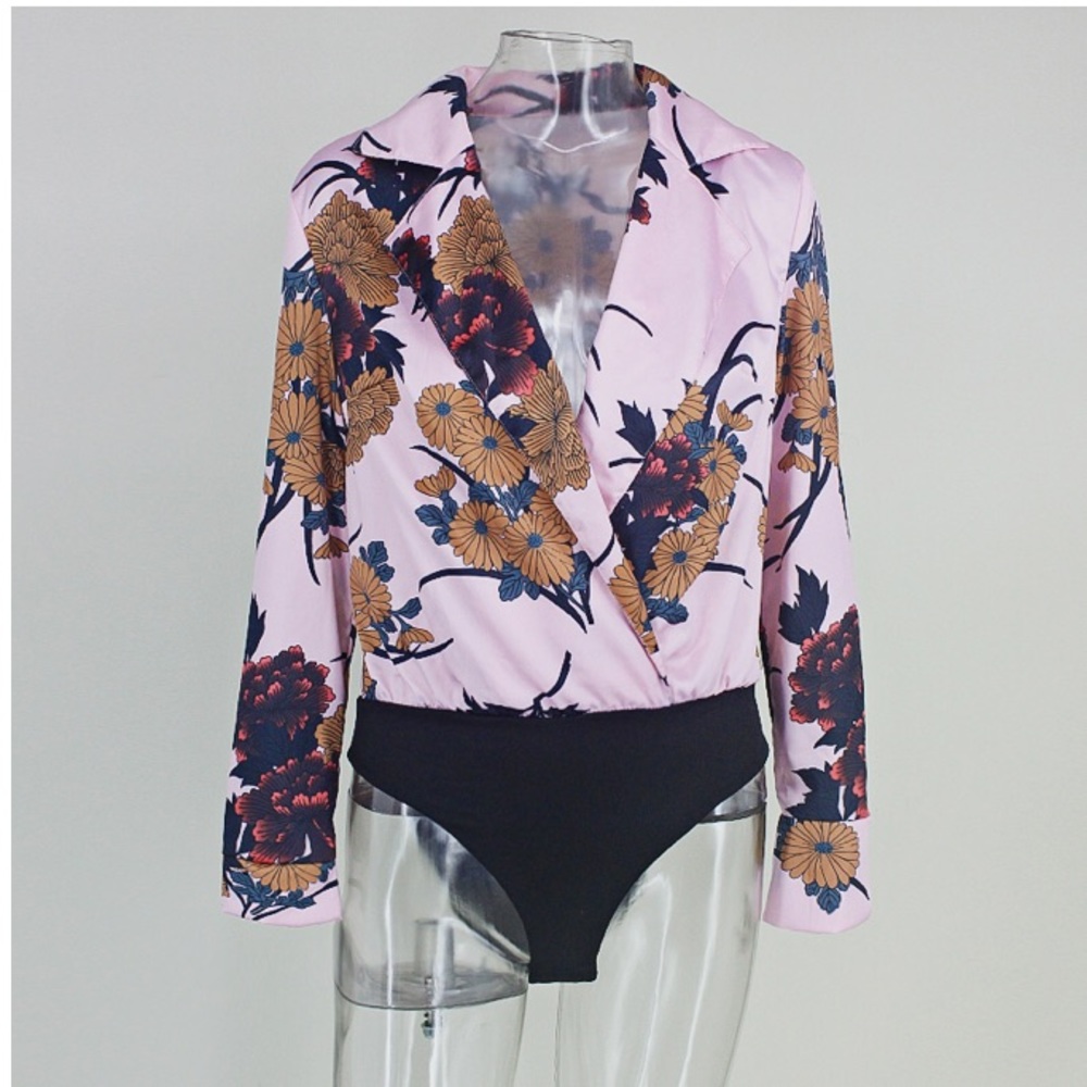 NEW! Pink Floral Silk Bodysuit - Picture 2 of 7